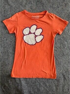 Clemson Tigers L Orange Glitter Paw Print T-Shirt Let's Go Tigers Royce Apparel